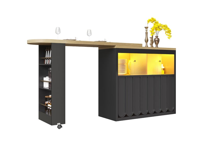  Table de bar extensible avec éclairage led et rangements 135-205x39x100 cm noir N620BZ251007B - Conforama B