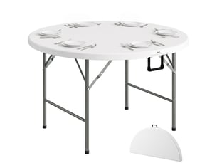 Table de jardin ronde pliante 6 personnes en métal et hdpe ø 122 cm