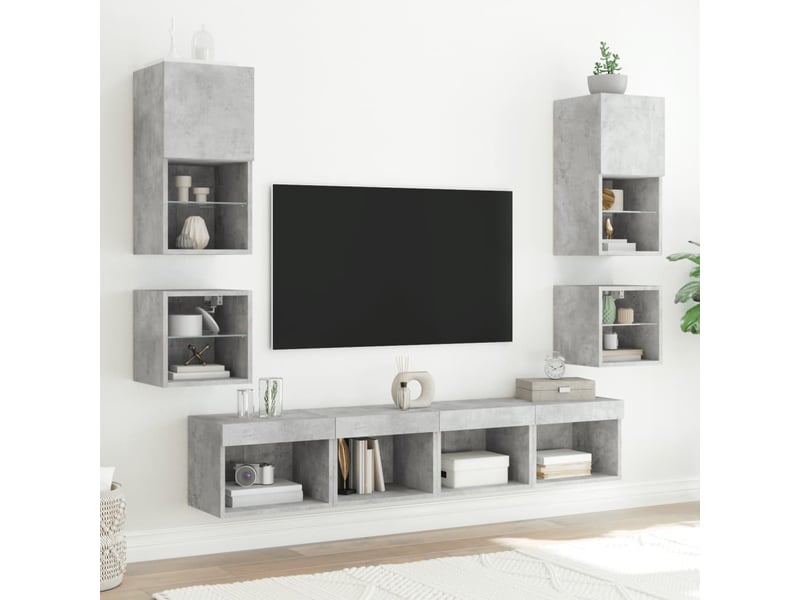 Lot de 2 table de chevet mural avec lumières led gris béton shl16896 - Conforama E