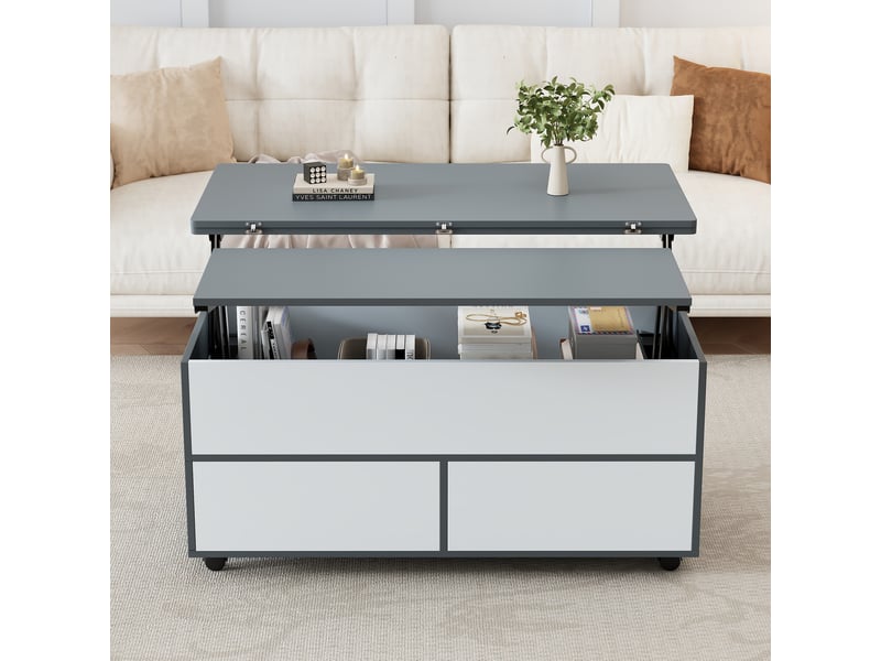  Table basse relevable 100x98 cm avec rangement gris et blanc  - Conforama D