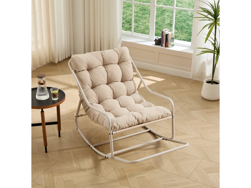  Fauteuil à bascule d'extérieur avec coussin beige, structure en acier W2021P443600 - Conforama A