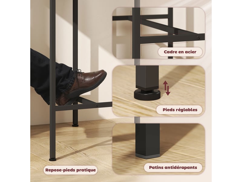  Ensemble table de bar avec 2 tabourets, cadre en acier pour cuisine, salle à manger et salon, effet bois naturel  - Conforama R