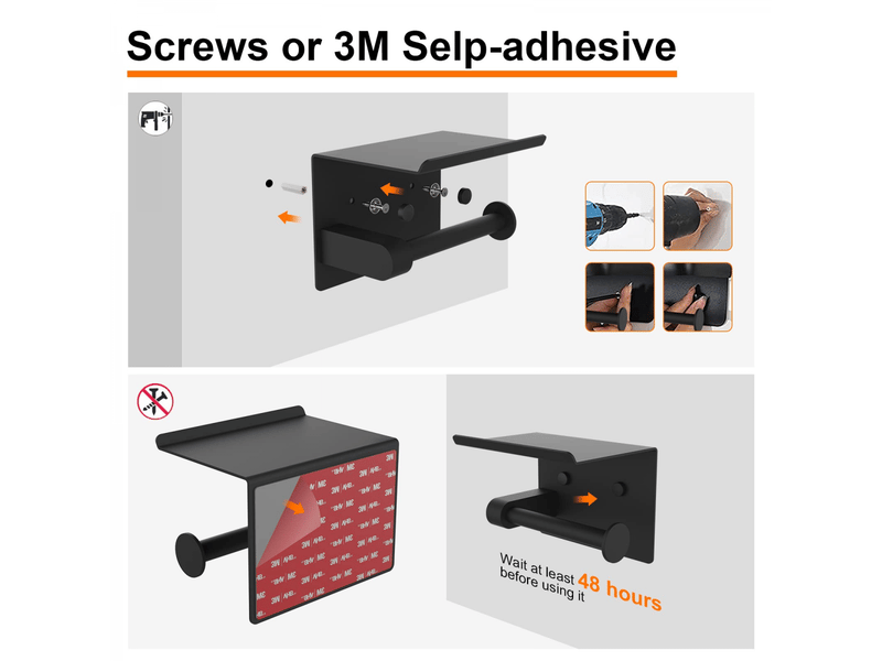 Porte rouleau toilette mural en acier inoxydable 304 noir - installation facile avec vis ou adhésif 3m - support papier toilette robuste - Conforama D