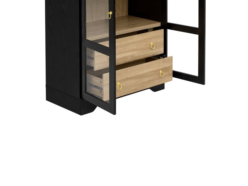 Buffet et enfilade avec 2 tiroirs, portes vitrées et étagères réglables pour cuisine, noir, 76,2 × 40,1 × 180 cm  - Conforama E