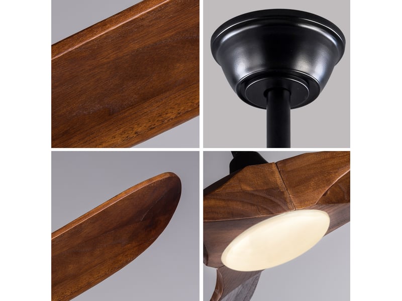  Ventilateur de plafond 70 pouces avec led, télécommande, 6 vitesses, moteur dc silencieux, noir et bois foncé  - Conforama D