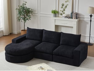Canapé d'angle compressé réversible fixe <strong>BIQZUYA</strong> <strong></strong> 3 places Tissu Noir