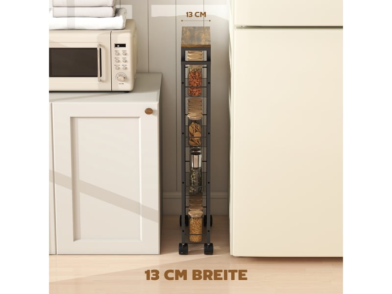  Desserte de cuisine à 5 niveaux avec roulettes et poignée, en métal et bois, pour cuisine, 47 × 13 × 96,5 cm  - Conforama C