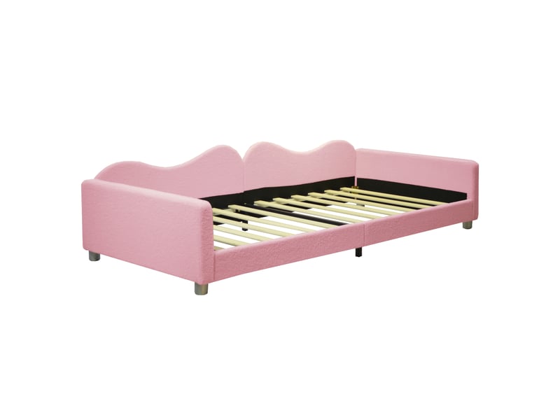  Lit enfant 90x200 cm - canapé-lit avec dossier et accoudoirs - tissu bouclé doux - lit simple - rose  - Conforama W