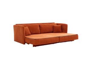 Canapé convertible 2 places avec fonction couchage et accoudoirs, design minimaliste en velours côtelé orange