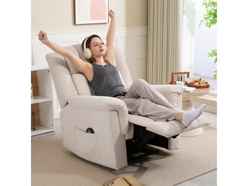  Fauteuil relax massant et chauffant en tissu chenille beige 85x91x104 cm  - Conforama B