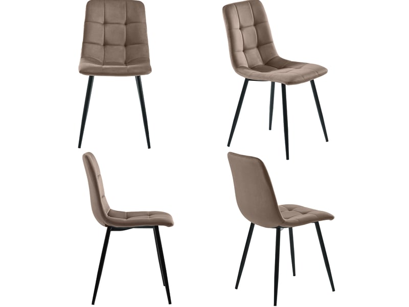  Ensemble table et 4 chaises en velours marron, plateau mdf blanc effet marbre, pieds métal noir pour repas  - Conforama E