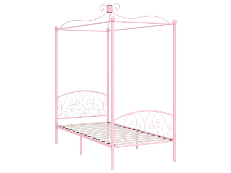  Lit simple- lit adulte -  cadre de lit à baldaquin sans matelas rose métal 90x200 cm  - Conforama A