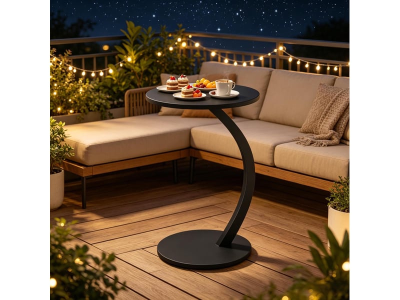 Table d’appoint ronde en c avec plateau fixe et pieds réglables, style industriel, pour salon ou chambre, noire, 40 × 65 cm - Conforama E