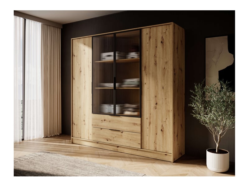  Mirage - armoire 2 tiroirs et 4 portes dont 2 vitrées centrales 206cm  - Conforama B