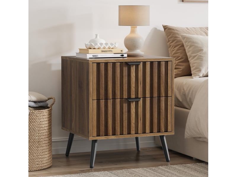  Table de chevet tcqpz moderne 2 tiroirs 45 x 40 x 53 cm mdf noyer pieds métalliques  - Conforama B
