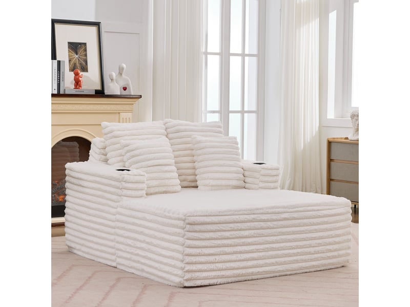  Méridienne oversize en fausse fourrure, fauteuil nuage avec porte-gobelet, canapé lounge  - Conforama E