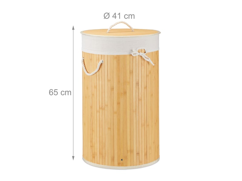  Panier à linge rond pliable grande capacité 65 x 41 cm transport facile style naturel en bambou beige 13_0005148  - Conforama B