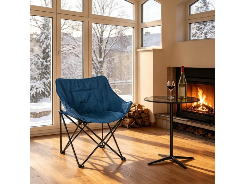 Chaise pliante d’extérieur 63x44,5x73,5 cm dossier haut métal noir et bleu - Conforama E