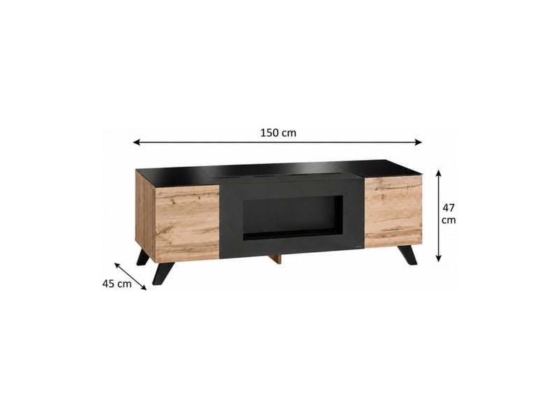 Meuble tv tino avec cheminée bio-éthanol – chêne wotan et noir – l150 cm - Conforama C