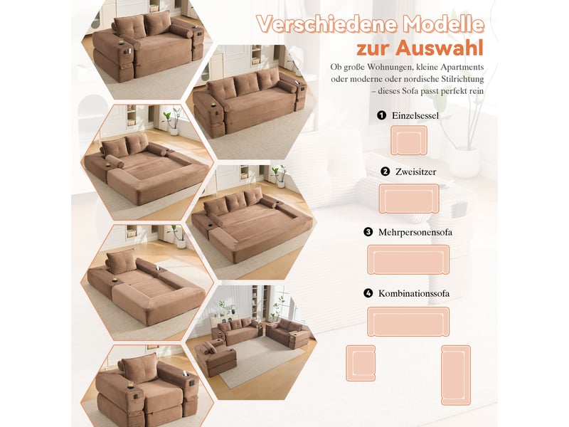 Canapé convertible, canapé-lit, porte-gobelets, en velours tricoté, mobilier pour espace de vie, pour salon et séjour - Conforama E