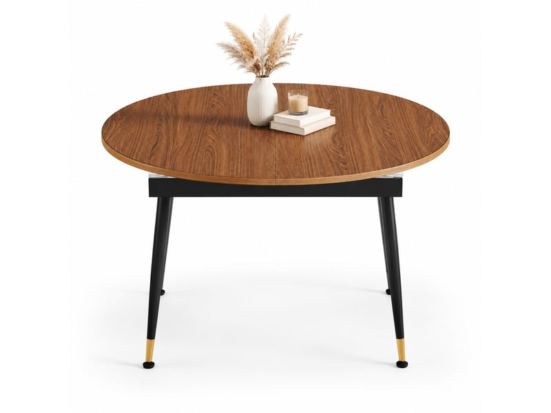 Table à manger ovale extensible 6 à 10 personnes, aspect noyer et noir, mdf et métal, 200 x 120 x 73,66 cm - Conforama A