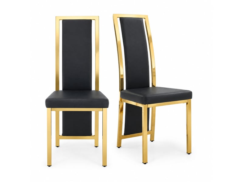  Lot de 2 chaises de salle à manger,44x42,7x109 cm,similicuir et métal doré,noir  - Conforama A