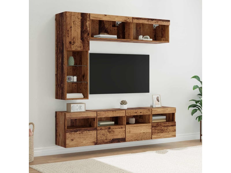 Meuble tv - banc tv - meuble de rangement 7 pcs bois ancien bois d'ingénierie - Conforama B