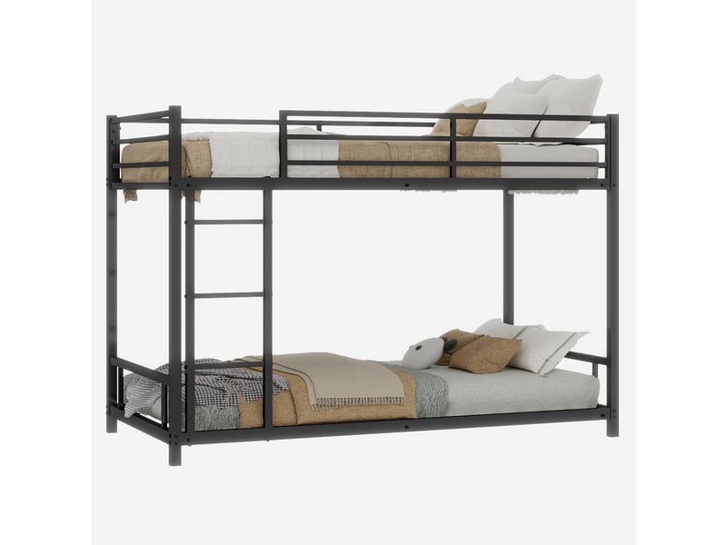  Lit superposé 90x190 cm - lit simple enfant avec échelle intégrée et barrière sécurisée - métal - sans matelas - noir  - Conforama A