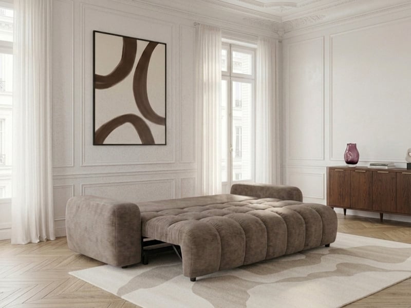 Bobochic canapé droit convertible 3 places jules tissu lisse taupe JULES - Conforama D