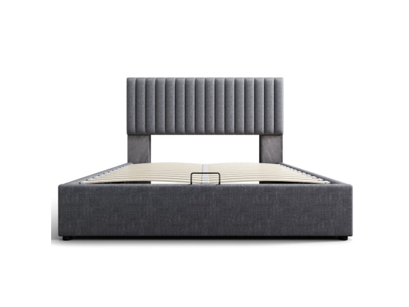  Lit double rembourré - 160x200 cm - gris - led contrôlées par application - rangement intégré  - Conforama A