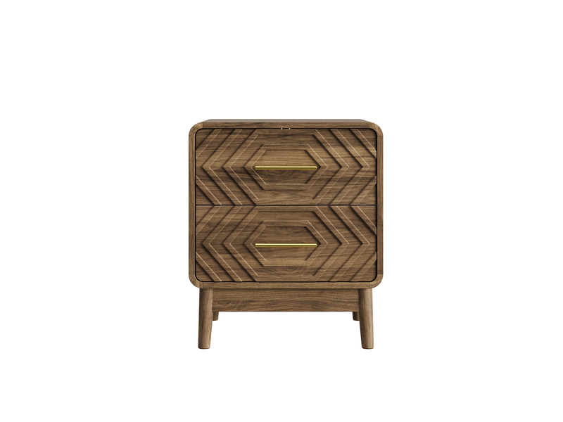  Table de chevet 48x38x56 cm en mdf marron noyer avec 2 tiroirs  - Conforama A
