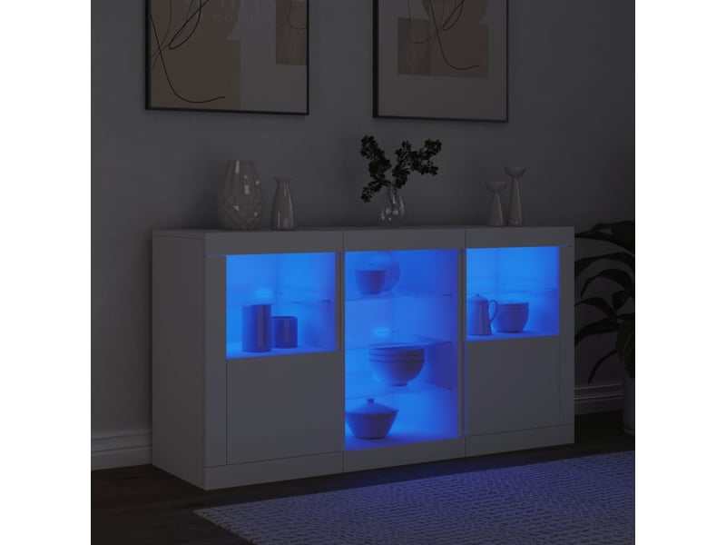  Buffet - bahut - meuble de rangement avec lumières led blanc 123x37x67 cm  - Conforama D