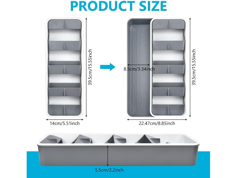  Organiseur de tiroir à couverts - plateau à couverts extensible - plateau à ustensiles compact - organiseur de rangement multifonction pour cuillères - grey silver  - Conforama B