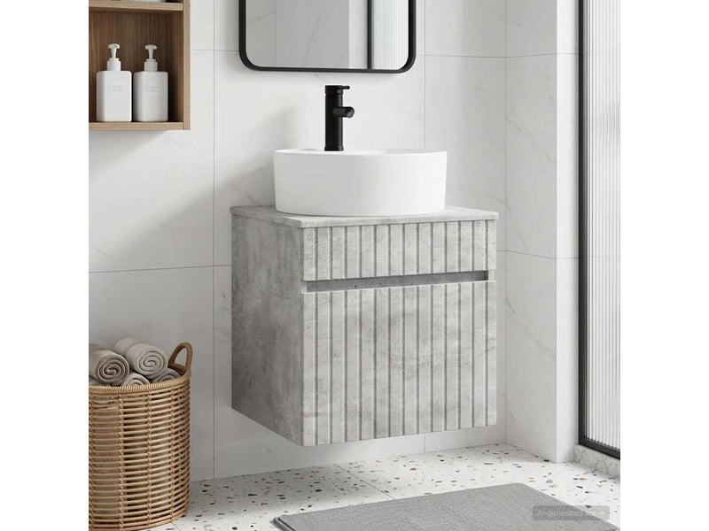 Meuble de lavabo mural, rangement salle de bain gris béton 49x44.5x65 cm - Conforama B