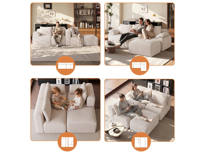  Canapé d'angle modulable - 264x161x71cm - canapé 3 places en velours côtelé, sans assemblage - beige  - Conforama C