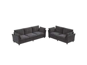 Canapé modulable 3+2 places tissu chenille gris confort nuage salon