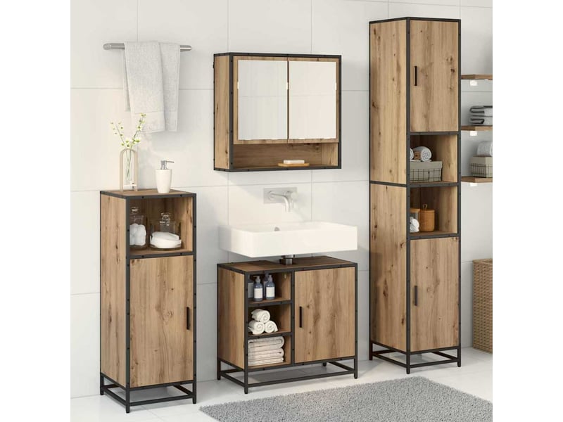  Ensemble de mobilier de salle de bain 3 pièces chêne artisanal cf64446  - Conforama D