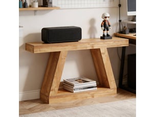 Console d'entrée avec structure ouverte et plateau long, charge 150 kg, pour salon et entrée, en mdf naturel