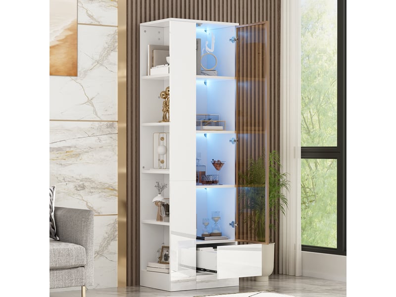  Vitrine 50x35x160 cm en panneaux de particules blanc avec porte vitrée et led  - Conforama B