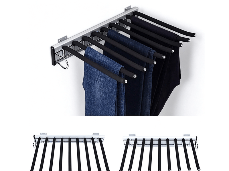  Porte-pantalon coulissant à 9 bras pour placard, barre de suspension en acier inoxydable, rail de suspension extensible pour pantalon, serviette, pantalon, cravate, 32.6cm46cm (standard 072b (gauche)  - Conforama A