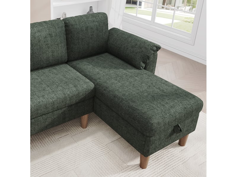  Canapé d'angle réversible 3 places 181 x 125 cm vert chenille, rangement, usb type-c et poches latérales  - Conforama D