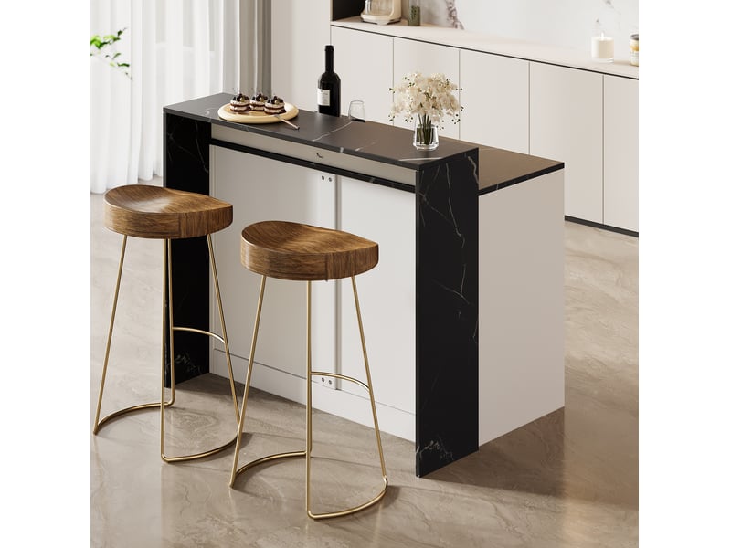  Îlot de cuisine 120x80x100 cm blanc et noir avec bar et espace  - Conforama E