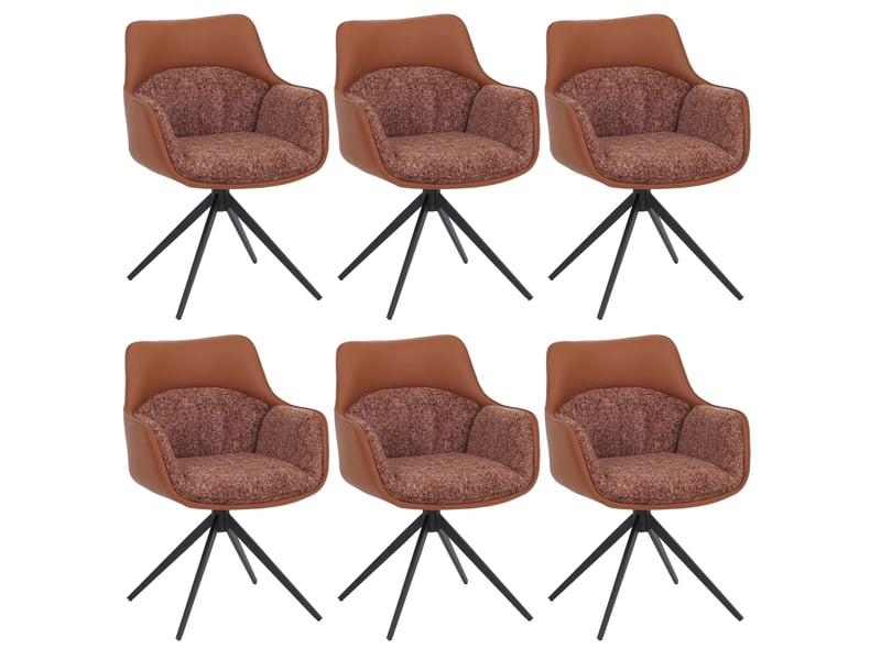  Lot de 6 chaises de salle à manger hwc-r23, chaises de cuisine pivotantes, en similicuir et tissu chenille (410 gm²) - terracotta  - Conforama A