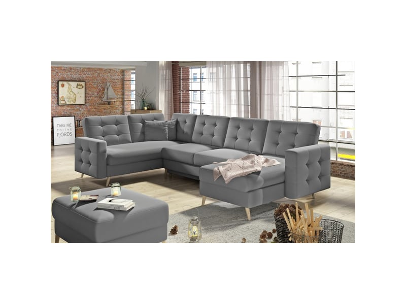  Canapé d'angle panoramique convertible hasgard u 326 cm gris clair avec coffre  - Conforama B
