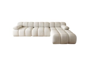 Canapé d’angle en l 4 places 300x200x68 cm sans structure, sans montage, mousse haute résilience, assise profonde, tissu chenille blanc