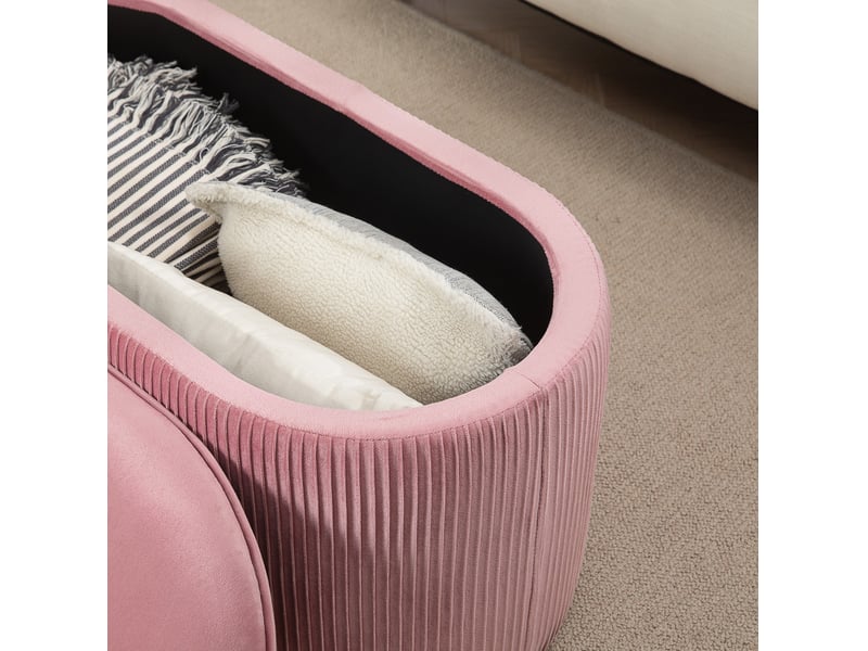  Banquette de rangement 81x40x41 cm rose en polyester, assise rembourrée de style rétro pour entrée et salon  - Conforama D