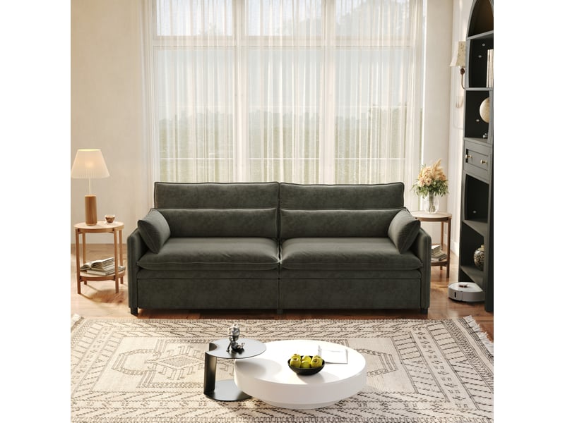  Canapé-lit 3 places 206x91x86 cm 3-en-1, convertir, tissu couleur gris foncé, mousse et bois, design moderne  - Conforama E