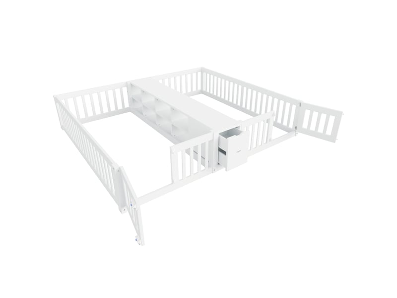  Lit superposé enfant 90x200 cm, bois blanc avec rangements centraux et tiroirs pratiques  - Conforama R