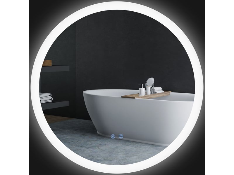 Miroir rond lumineux led de salle de bain ø 70 cm mural éclairage interrupteur tactile système antibuée 35w blanc argent  - Conforama B