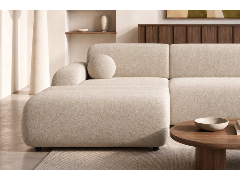  Bordilla - canapé d'angle convertible tissu chenille 4 places beige gauche  - Conforama E